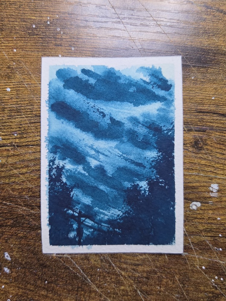 ACEO Original Watercolor Night Sky 2.5inx3.5in