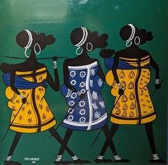MCHISA’s THREE MOMS Classic Tingatinga on board 2’x2′