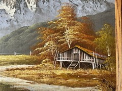 Vintage Original Oil Painting Mountain Landscape Signed MORGAN Framed 19×23.5″