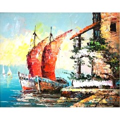 Pair Mid-Century Oil Paintings Signed Rico + Harbor Scene–Palette Knife–Framed