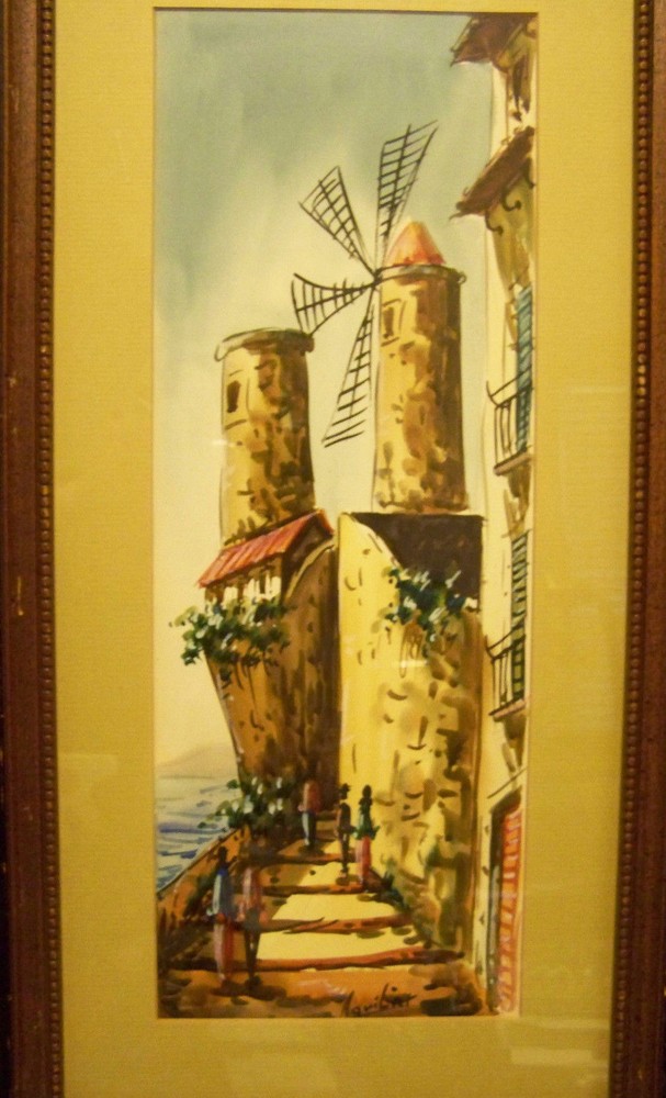 20th C PEN INK AND WATERCOLOR WASH PAINTING ORIGINAL Aquibat SIGNED circa 1950