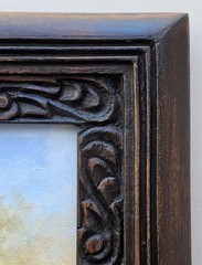 Kenyan Artist RICHARD KIMEMIA African Painting Elephant Family CARVED WOOD FRAME