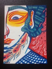 Tiny Art Club OOAK Weird Abstract Painting By ESS22, 3.5 x 2.5 in., Unframed