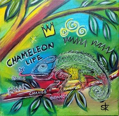 Original Signed 12×12 Vibrant Lizard Acrylic Canvas Neo Expressive Chameleon Art