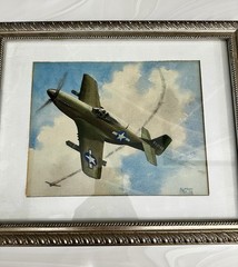 Alfred Owles P-51 In Battle. Original Water Color. Signed. Framed.