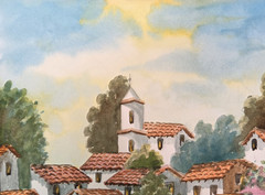 Orig Signed Marco Antonio Diaz Watercolor – Village Street Scene ~ 9.75″ x 6.75″