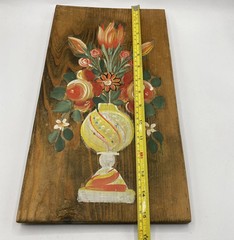 Wooden Painting Handmade Red Orange Flowers Yellow Vase Wall Hanging Art Floral