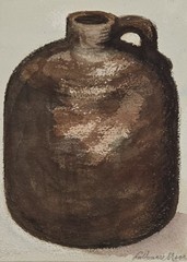 Vintage Brown Pottery Crock Jug Painting on Canvas Paper Signed Lavoure? Moore