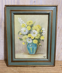 Vintage Artist Signed Original Floral Painting Canvas Wood Frame