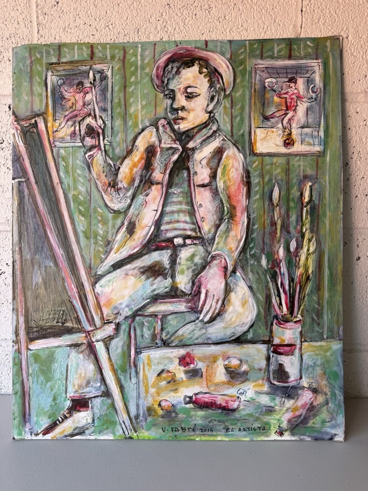 Vicente Fabre “El Artista” 2015 Original Painting on Board 24×19.5 Signed