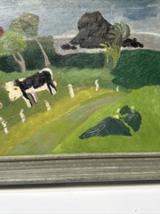 Antique Maui Cows Painting Cow Landscape Hawaii New York Exhibited Klaussen Folk