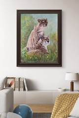 Original Cheetahs Mixed Media 18 x 24 Canvas Wall Painting