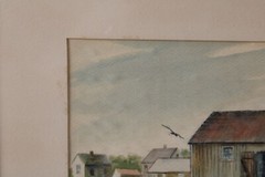 New England Boat Dock Coastal Watercolor Painting Signed Piersol 55