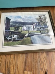 VTG Watercolor Print by Ranulph Bye “Country House & Cows” 21.5” X 17.25” EUC