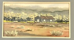 Vtg Al Jones Original Watercolor Painting Western Desert Landscape Church 18”