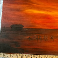 SUNSET seascape coast ocean original PAINTING by WP 83 orange hand painted