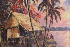 Chamnane Prisayne Oil on Canvas, Mekong River, c. 1971 Mid century, Vietnam