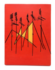 Vibrant VTG MCM Abstract / Op Art / Pop Art Mixed Media Painting Of TV Antennas