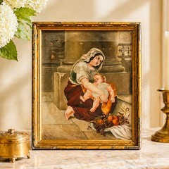 Tender Antique Framed Painting Signed 1877 Madonna Inspired Mother & Child