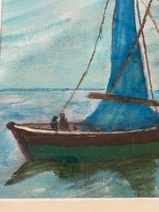 Vintage Oil Painting Greek Fishing Boats Framed 16” by 13”