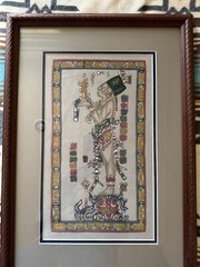 Mexico Mayan Art Painting on Leather Pyrography Chan-Bahlum Ascension Ritual