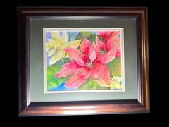 Vintage Signed Red Poinsettia Original Watercolor Painting Christmas Holidays