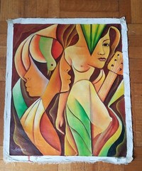 Signed A. SANON Haitian Art, Haitian Painting, 25×22 Native Taino