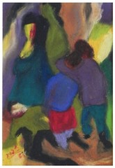 Shlomo Zafrir: Siblings Hugging 1963 / Israeli Jewish Modernism Pastel
