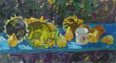 Oil painting Sunflowers Ukrainian painter Canvas Unframed original landscape