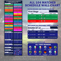 World Cup Soccer Ball 2026 Tournament‌ Wallchart Set, 39″ x 26″ 2 Design All Mat