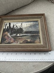 Vintage Carlotta Browning Signed Oil Painting Marine Harbor Seascape Impasto