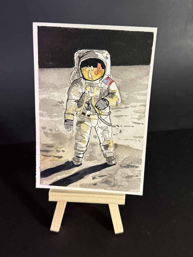 Art Card / Miniature Painting / Original – Watercolor, ink Painting NASA 4 x 6