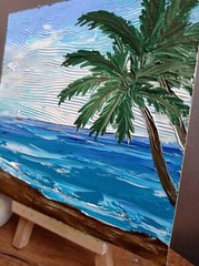 Sailboat Palm Trees Oil Seascape Original Painting Artwork Ocean Sunset 6 х 6 in