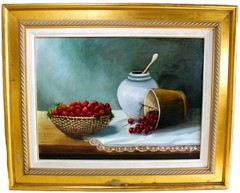 DILYA SCHAUER OIL PAINTING ON WOOD SIGNED STILL LIFE BODEGON COLOMBIAN ARTIST