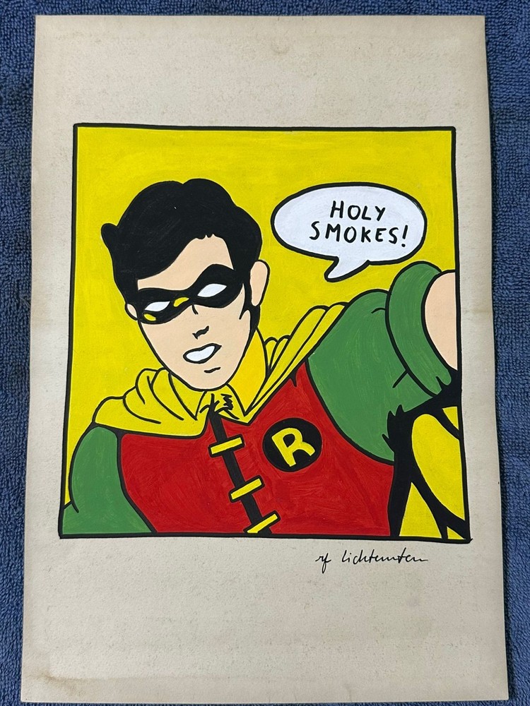 Roy Lichtenstein drawing and painting on old paper signed stamped vintage