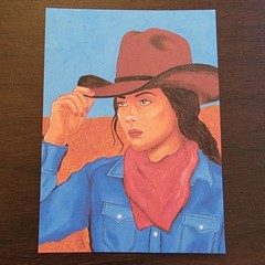 Cowgirl in Desert ACEO Art PRINT of Original Painting by Wenndelynn, Art Card