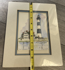 Sculptured Watercolor 3D Painting Patsy Gullett Old Charleston Lighthouse w/ COA