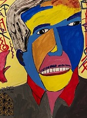 ALLEYNE B-1959 NYC LANGSTON HUGHES PORTRAIT OUTSIDER URBAN FOLK ART PAINTING