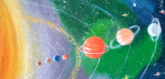Original acrylic painting Parade of planets. Space Handmade Wall decor 11*8
