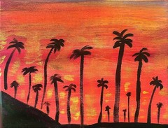 Palm Tree Sunset Acrylic Painting Tropical Wall Art Original 11×14