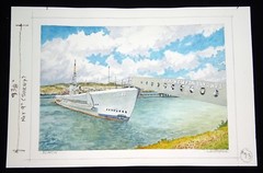 Orig Hawaii Watercolor Painting „U.S.S. Bowfin Pearl Harbor“ by L Segedin #73