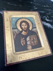 Collectable Byzantine Icon Hand Painted Jesus Christ Of Sinai on Gold Leaf