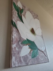 Handmade Painting Acrylic Wood Frame 24x16x0.5in Art Decor Flowers Magnolia