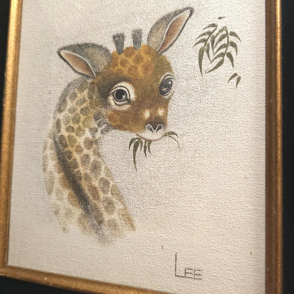 Vintage Giraffe Oil Painting Framed Art 11 x 13 Artistic Interiors Lee MCM