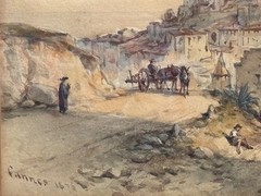 ANTIQUE 19C BRITISH SCHOOL WATERCOLOR PAINTING CANNES FRANCE ACKERMANN GALLERY