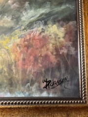 Large W Dickinson Acrylic Painting Mountain Landscape Waterfall River Framed Art