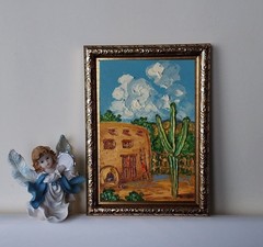 Framed Southwest Old House Arizona Desert Cactus Art 4×6″ Oil Painting Original