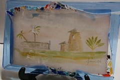 Water Color Painting Hand-painted Tropical Setting Fused Glass Frame 7.5 X 4.75
