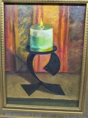 Acrylic PAINTING STILL LIFE Of Candle On Stand FRAMED Signed 12×16
