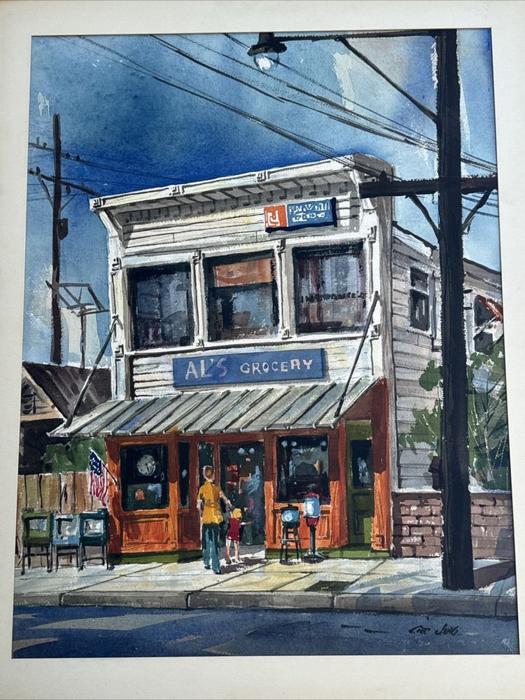 American Regionalism Painting Historic Landscape Building Grocery Store Urban